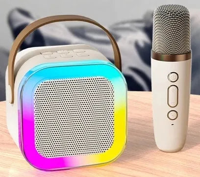 Karaokės rinkinys vaikams: mikrofonas ir garsiakalbis su LED apšvietimu, „Bluetooth“, USB ir SD