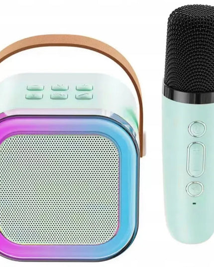 Karaokės rinkinys vaikams: mikrofonas ir garsiakalbis su LED apšvietimu, „Bluetooth“, USB ir SD