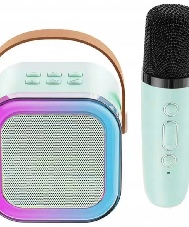 Karaokės rinkinys vaikams: mikrofonas ir garsiakalbis su LED apšvietimu, „Bluetooth“, USB ir SD