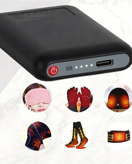 Mini įkraunamas išorinis akumuliatorius šildomoms kojinėms, 5 V, 5000 mAh, juodas