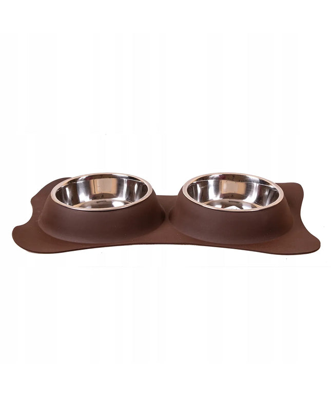 Happet dvigubų dubenėlių rinkinys šunims ir katėms 2x12 cm 0,24 l, rudas