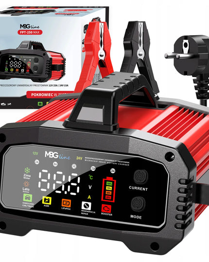 Galingas išmanusis automobilinis akumuliatorių įkroviklis MBG Line FPT-250 MAX, 12 V / 24 V, 25 A