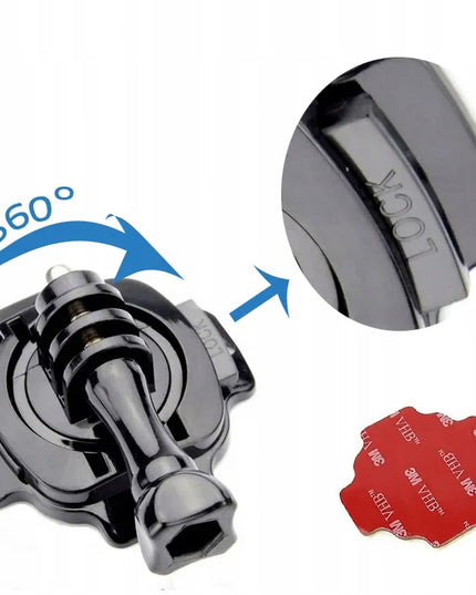Tvirtinimas, 360° pasukamas laikiklis šalmui + tvirtas lipnus pagrindas „GoPro“ ir kitoms kameroms