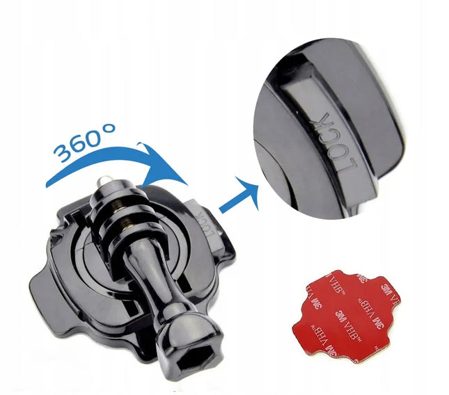 Tvirtinimas, 360° pasukamas laikiklis šalmui + tvirtas lipnus pagrindas „GoPro“ ir kitoms kameroms