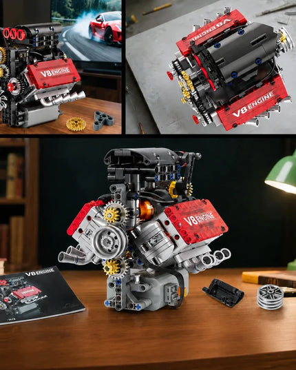 Mould King 10088 konstrukcinės kaladėlės – atmosferinis V8 aštuonių cilindrų variklis