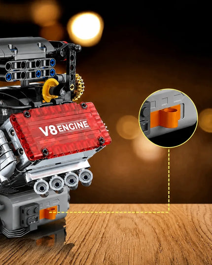 Mould King 10088 konstrukcinės kaladėlės – atmosferinis V8 aštuonių cilindrų variklis