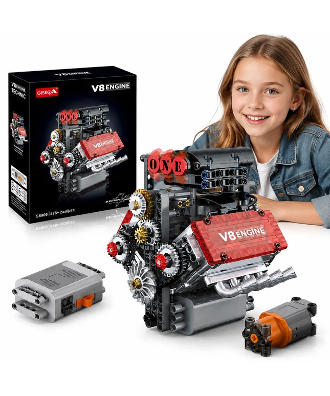 Mould King 10088 konstrukcinės kaladėlės – atmosferinis V8 aštuonių cilindrų variklis