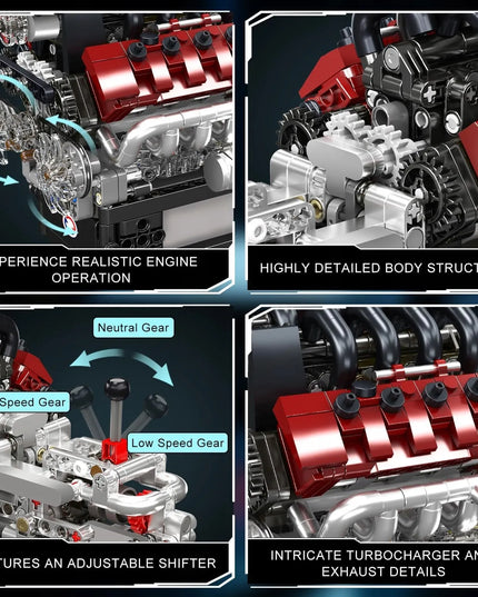 Mould King 10227 Technic Maserati V8 variklio konstruktorius 14+