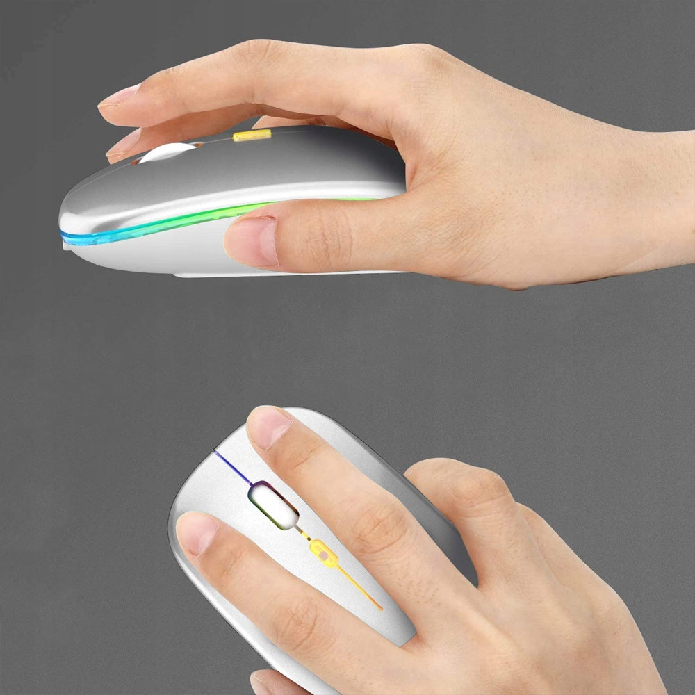 Tyli belaidė pelė su LED RGB pašvietimu nešiojamam kompiuteriui ir biurui