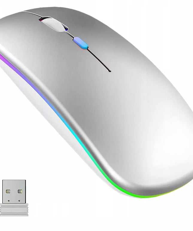 Tyli belaidė pelė su LED RGB pašvietimu nešiojamam kompiuteriui ir biurui