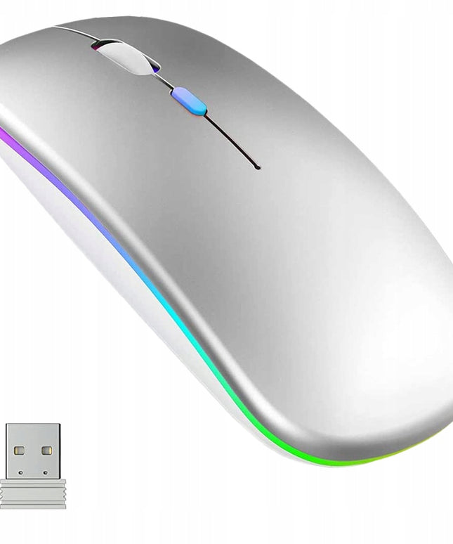 Tyli belaidė pelė su LED RGB pašvietimu nešiojamam kompiuteriui ir biurui