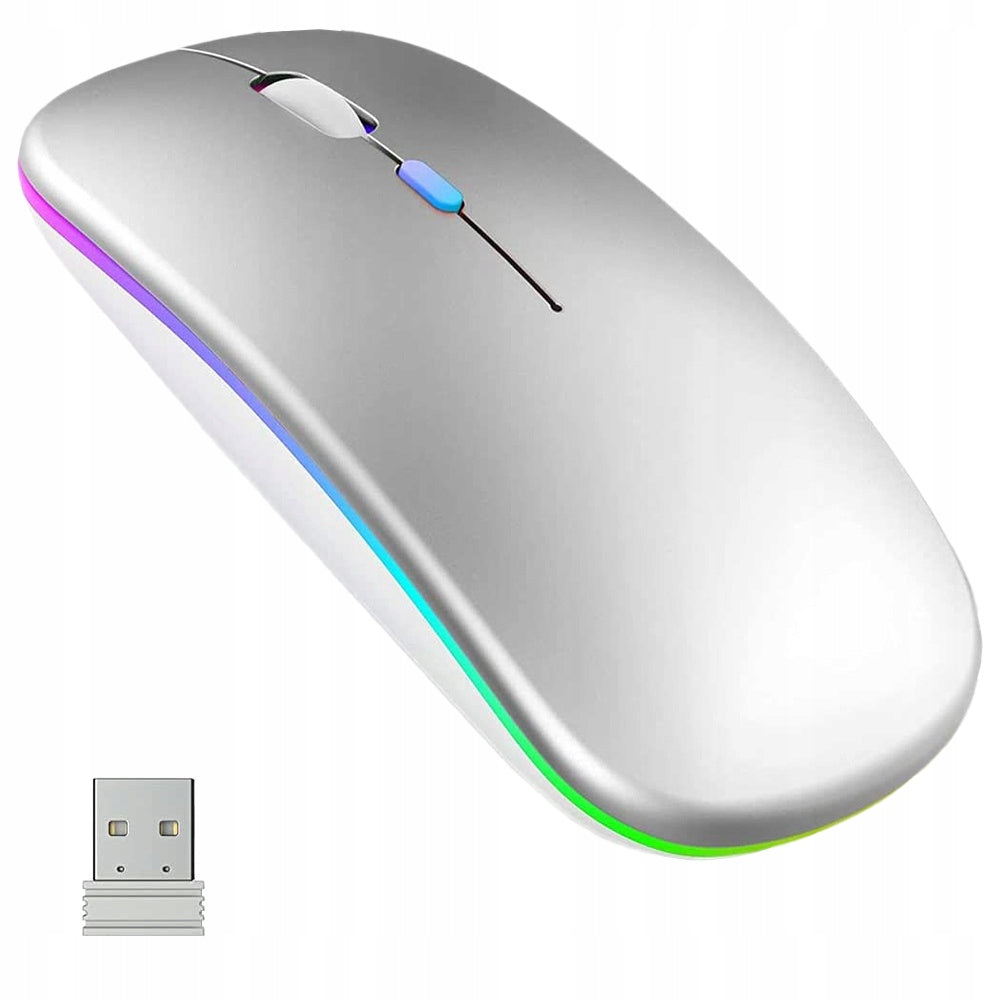 Tyli belaidė pelė su LED RGB pašvietimu nešiojamam kompiuteriui ir biurui