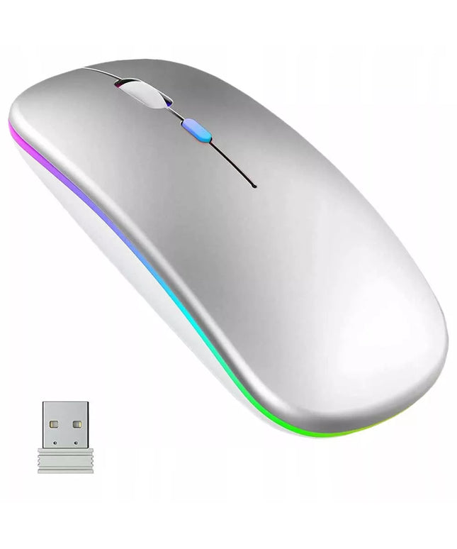 Tyli belaidė pelė su LED RGB pašvietimu nešiojamam kompiuteriui ir biurui