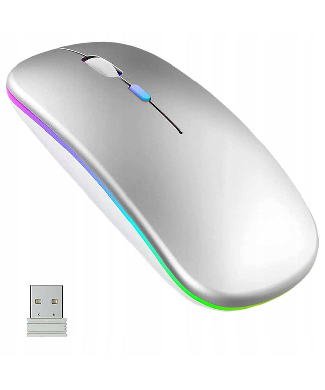 Tyli belaidė pelė su LED RGB pašvietimu nešiojamam kompiuteriui ir biurui