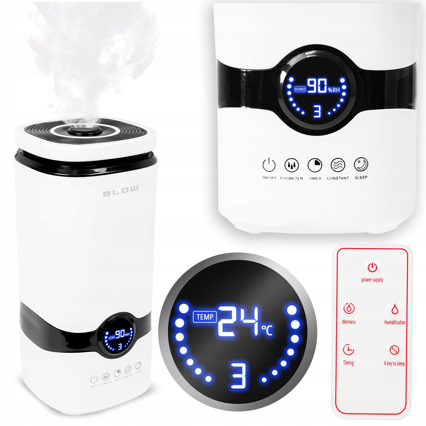 Oro drėkintuvas-difuzorius, 4L, su higrometru, laikmačiu, termometru ir pulteliu