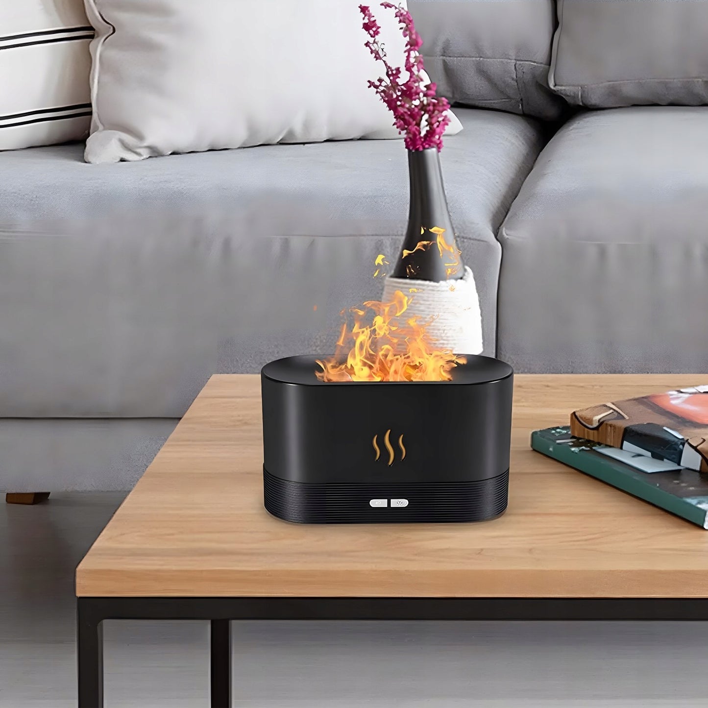 Oro drėkintuvas židinio imitacijos difuzorius aromaterapijai su LED ugnies efekto lempute