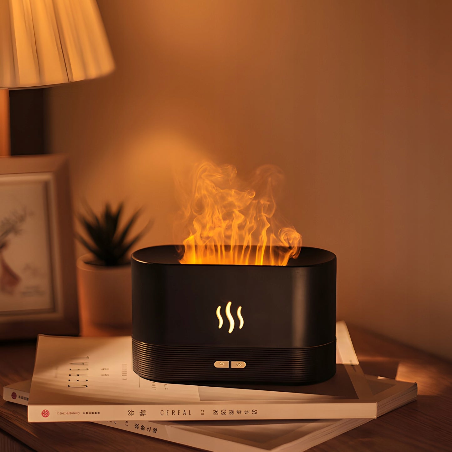 Oro drėkintuvas židinio imitacijos difuzorius aromaterapijai su LED ugnies efekto lempute