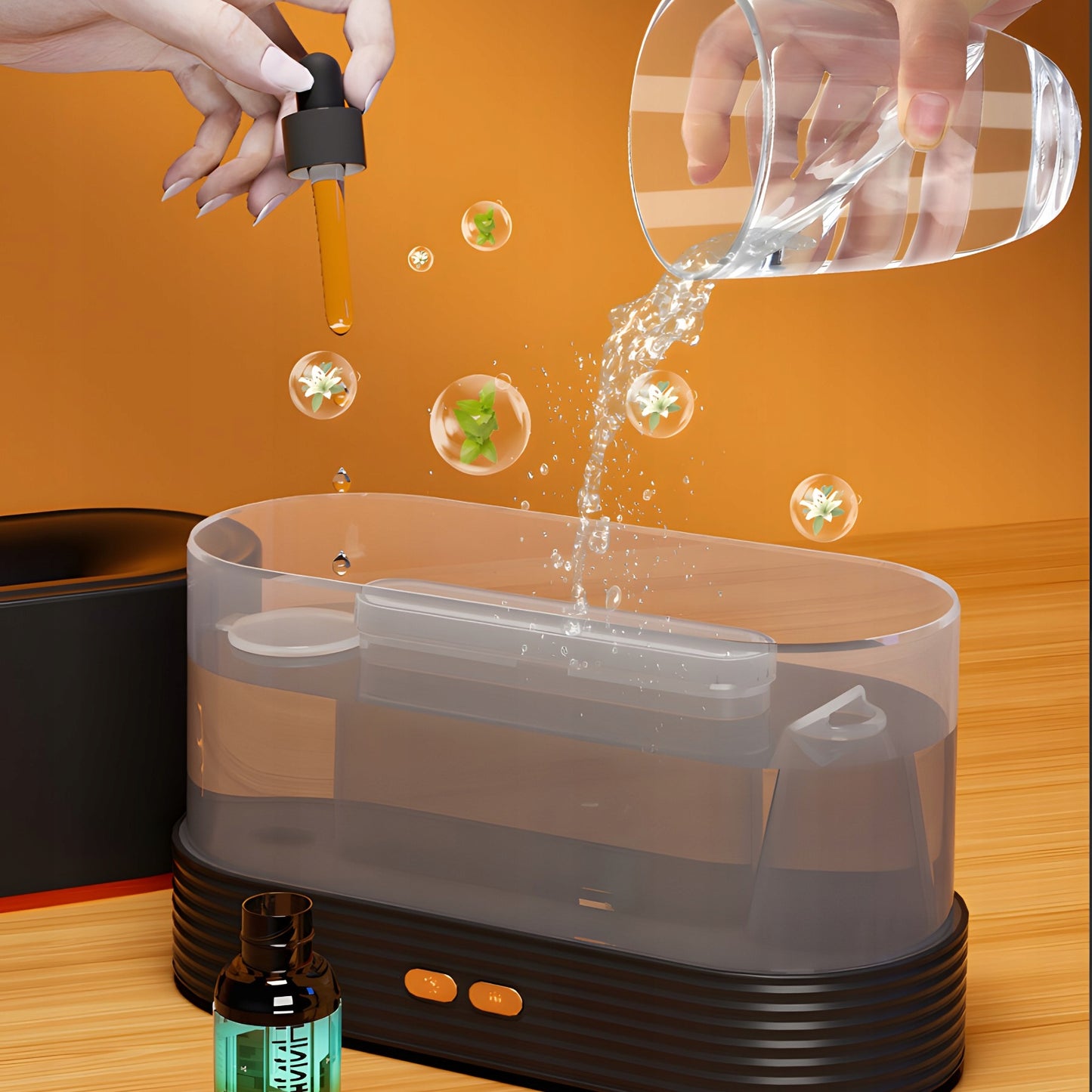 Oro drėkintuvas židinio imitacijos difuzorius aromaterapijai su LED ugnies efekto lempute