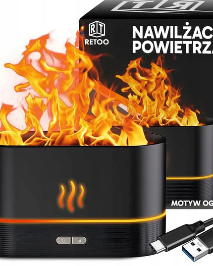 RETOO oro drėkintuvas židinys difuzorius aromaterapija LED lemputė ugnies efektas