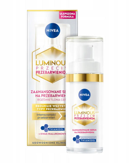 NIVEA LUMINOUS 630 rinkinys pigmentinėms dėmėms mažinti: dieninis kremas SPF50 40ml + serumas 30ml