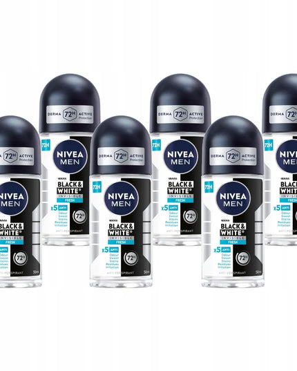 NIVEA MEN Black&White Fresh vyriškų rutulinių antiperspirantų rinkinys, 6x50ml