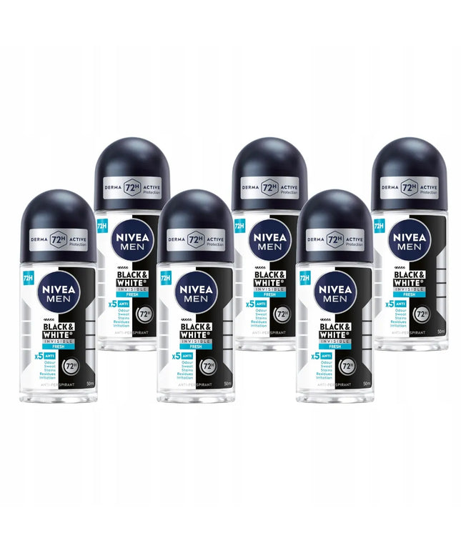 NIVEA MEN Black&White Fresh vyriškų rutulinių antiperspirantų rinkinys, 6x50ml