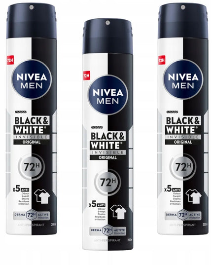 NIVEA MEN Black & White vyrų purškiamų antiperspirantų rinkinys 72h 3x200ml