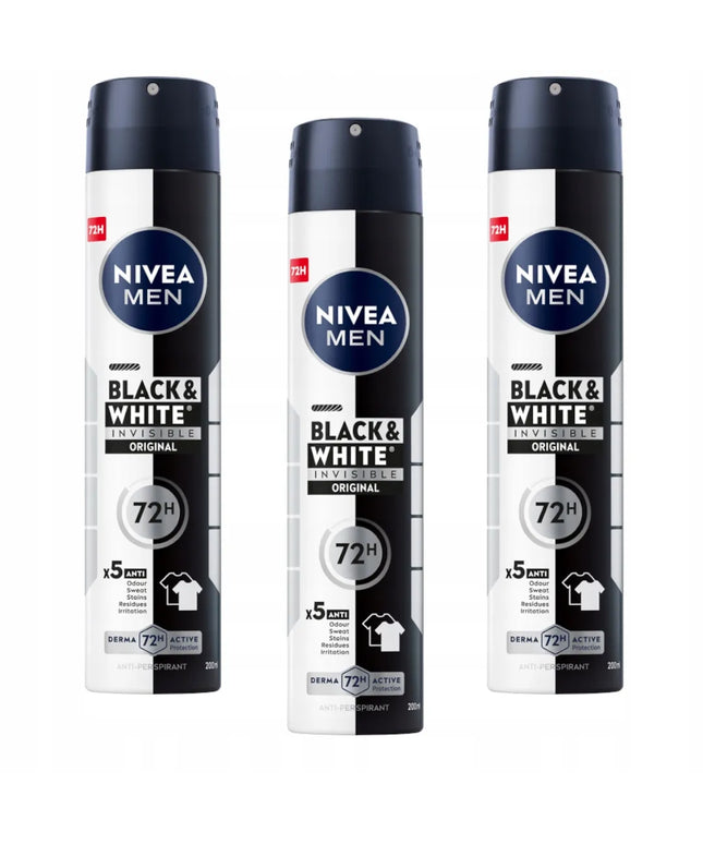 NIVEA MEN Black & White vyrų purškiamų antiperspirantų rinkinys 72h 3x200ml