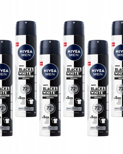NIVEA MEN Black&White vyriškų purškiamų antiperspirantų rinkinys, 72h, 6x200ml