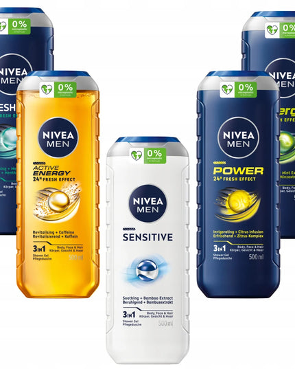 NIVEA MEN vyriškas dušo želė rinkinys 3in1 – kūnui ir plaukams 500ml x 5