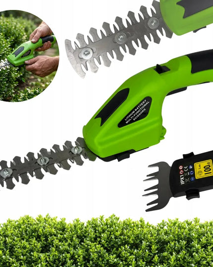 2-in-1 akumuliatorinės žolės ir gyvatvorių žirklės Durabuild su USB įkrovimu ir 2 keičiamais peiliais