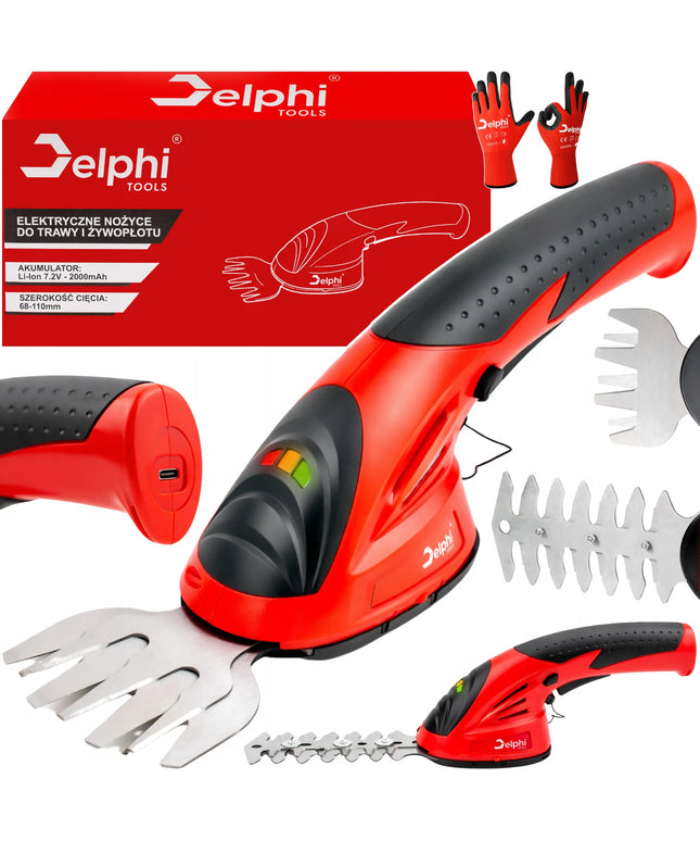 Akumuliatorinės žolės ir gyvatvorių žirklės Delphi Tools USB-C 2Ah 2x ašmenys