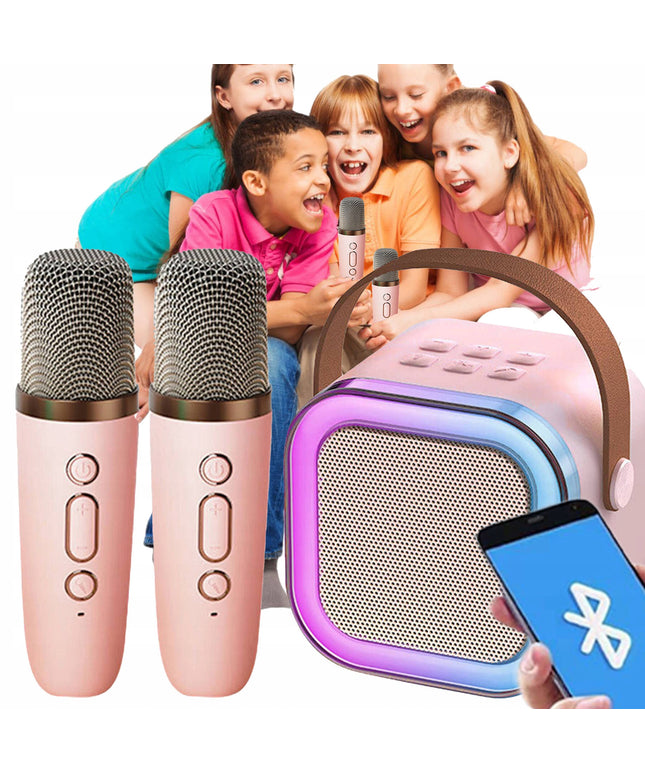Nešiojama Bluetooth Kolonėlė su Karaoke, RGB Apšvietimu ir 2 Mikrofonais