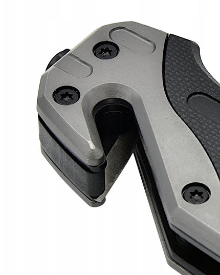 Taktinis gelbėjimo sulankstomas peilis su stiklo grūdintuvu