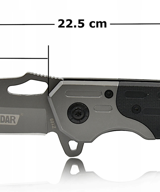 Taktinis gelbėjimo sulankstomas peilis su stiklo grūdintuvu