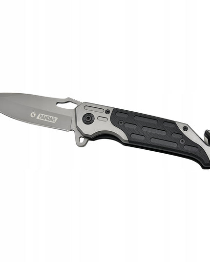 Taktinis gelbėjimo sulankstomas peilis su stiklo grūdintuvu