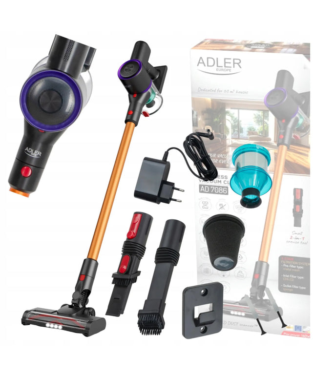 Belaidis vertikalusis rankinis dulkių siurblys Adler AD 7086, 11 000 Pa, su LED elektros šepečiu, iki 60 m²