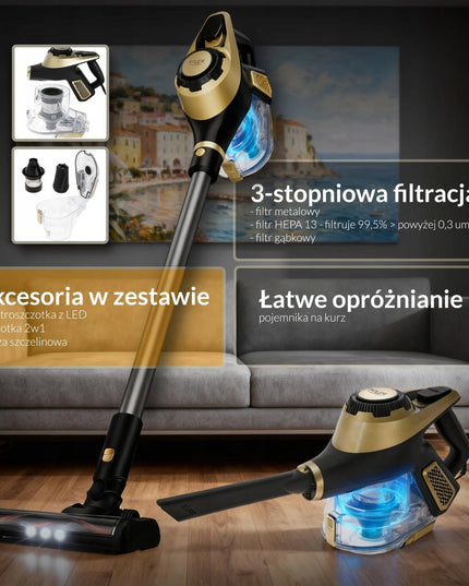 Vertikalus laidinis dulkių siurblys „Adler AD 7083GL“, 700 W, 15 000 Pa, su LED elektros šepečiu