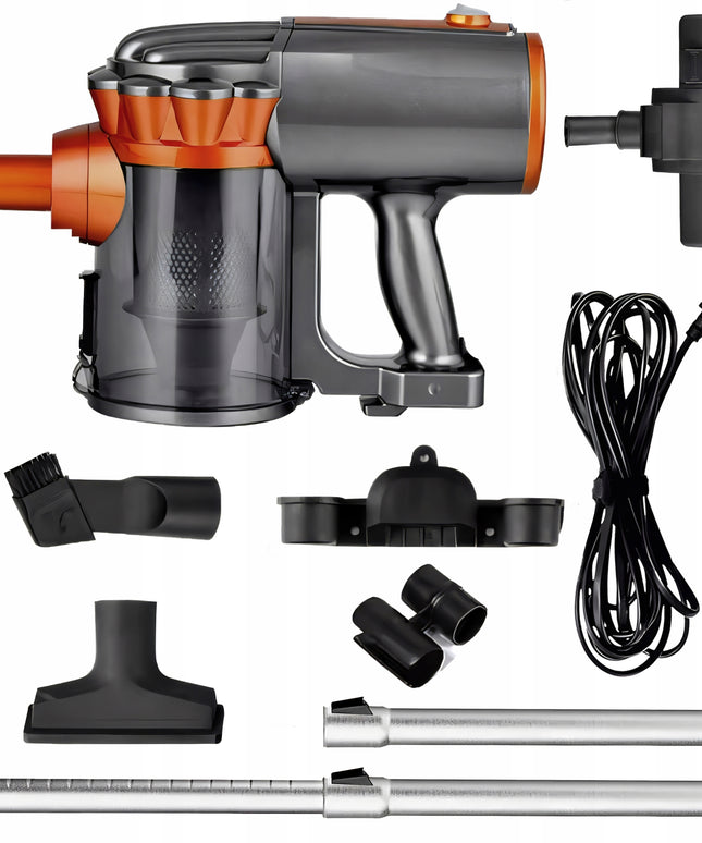 Vertikalus rankinis cikloninis dulkių siurblys be maišelio, galingas 650W, 5in1, patogus, 5m