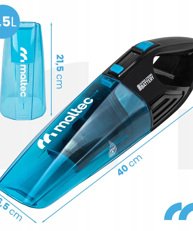 Belaidis rankinis akumuliatorinis dulkių siurblys automobiliui Maltec CYCLONE Wet&Dry 500 12w1, sausam ir drėgnam valymui