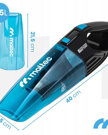 Belaidis rankinis akumuliatorinis dulkių siurblys automobiliui Maltec CYCLONE Wet&Dry 500 12w1, sausam ir drėgnam valymui