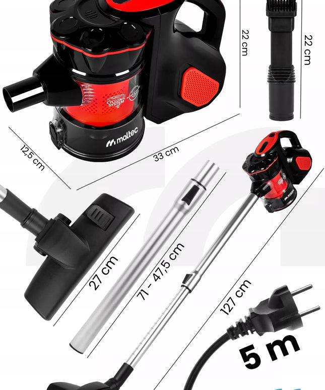 Maltec Vertical turbo cyclone cikloninis vertikalusis ir rankinis dulkių siurblys, 600 W, be maišelio