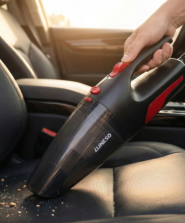 Galingas laidinis rankinis automobilinis dulkių siurblys „Luneso“ 12 V, 120 W, su HEPA filtru