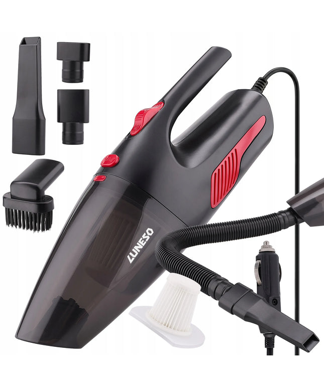 Galingas laidinis rankinis automobilinis dulkių siurblys „Luneso“ 12 V, 120 W, su HEPA filtru