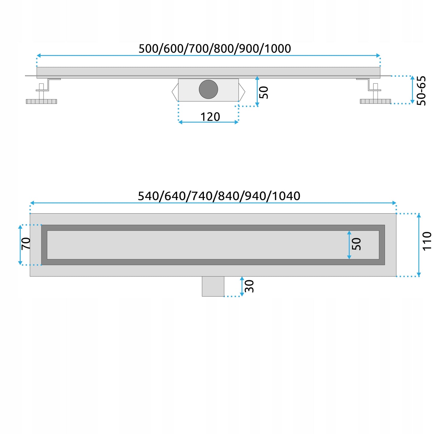 Linijinis nutekimas NEOX 80 cm matinė juoda REA