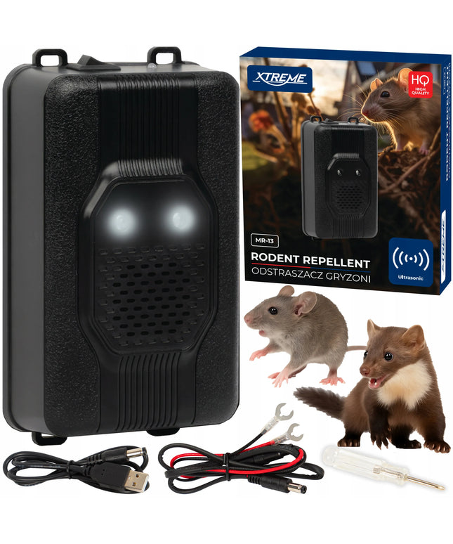 Automobilinis graužikų baidiklis „Xtreme MR-13“, maitinamas baterijomis, USB ir 12 V