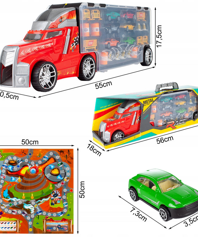 Didžiulis sunkvežimis autovežis su 6 automobilių paleidimo sistema, 55cm, žaisliniai automobiliai
