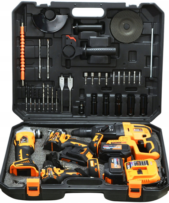 Didelis belaidžių įrankių rinkinys 3 x 4Ah 21V 4in1 Suktukas, Šlifuoklis, Gręžtuvas-atsuktuvas 3 akumuliatoriai