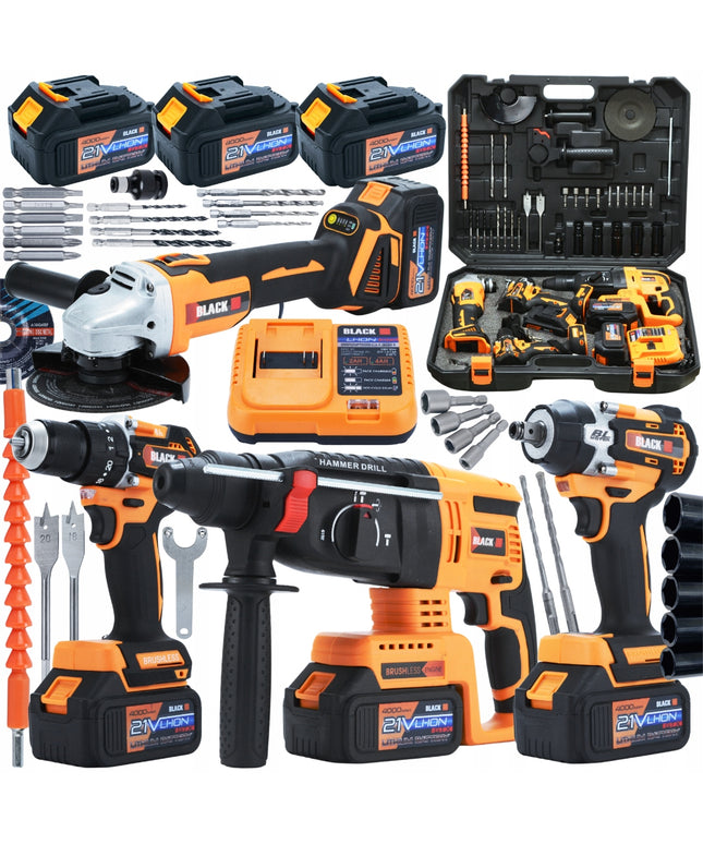 Didelis belaidžių įrankių rinkinys 3 x 4Ah 21V 4in1 Suktukas, Šlifuoklis, Gręžtuvas-atsuktuvas 3 akumuliatoriai
