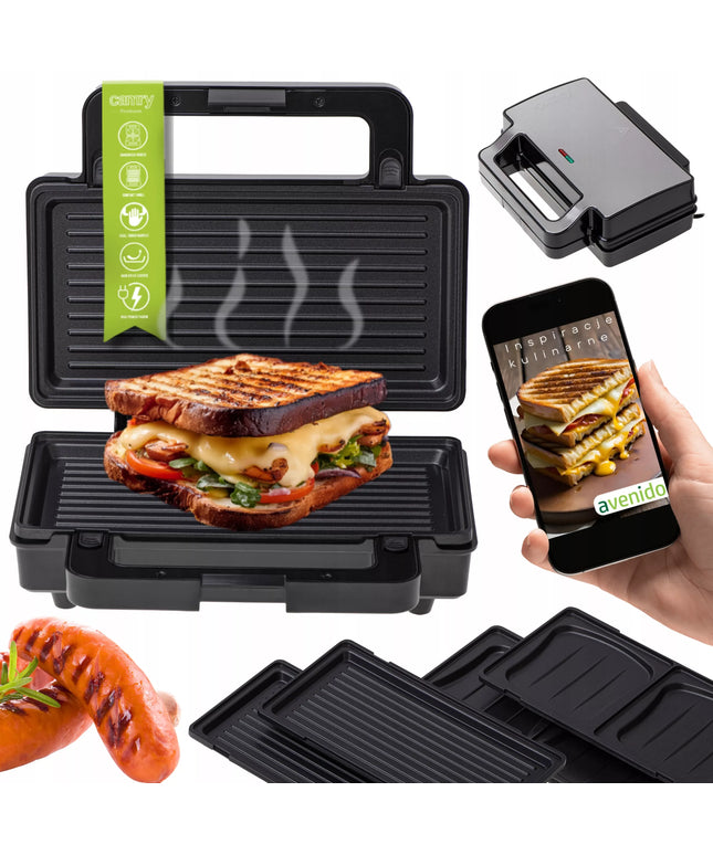 Sumuštinių kepimo aparatas 2in1 PANINI elektrinis grilis skrudintuvas 1400W NON-STICK